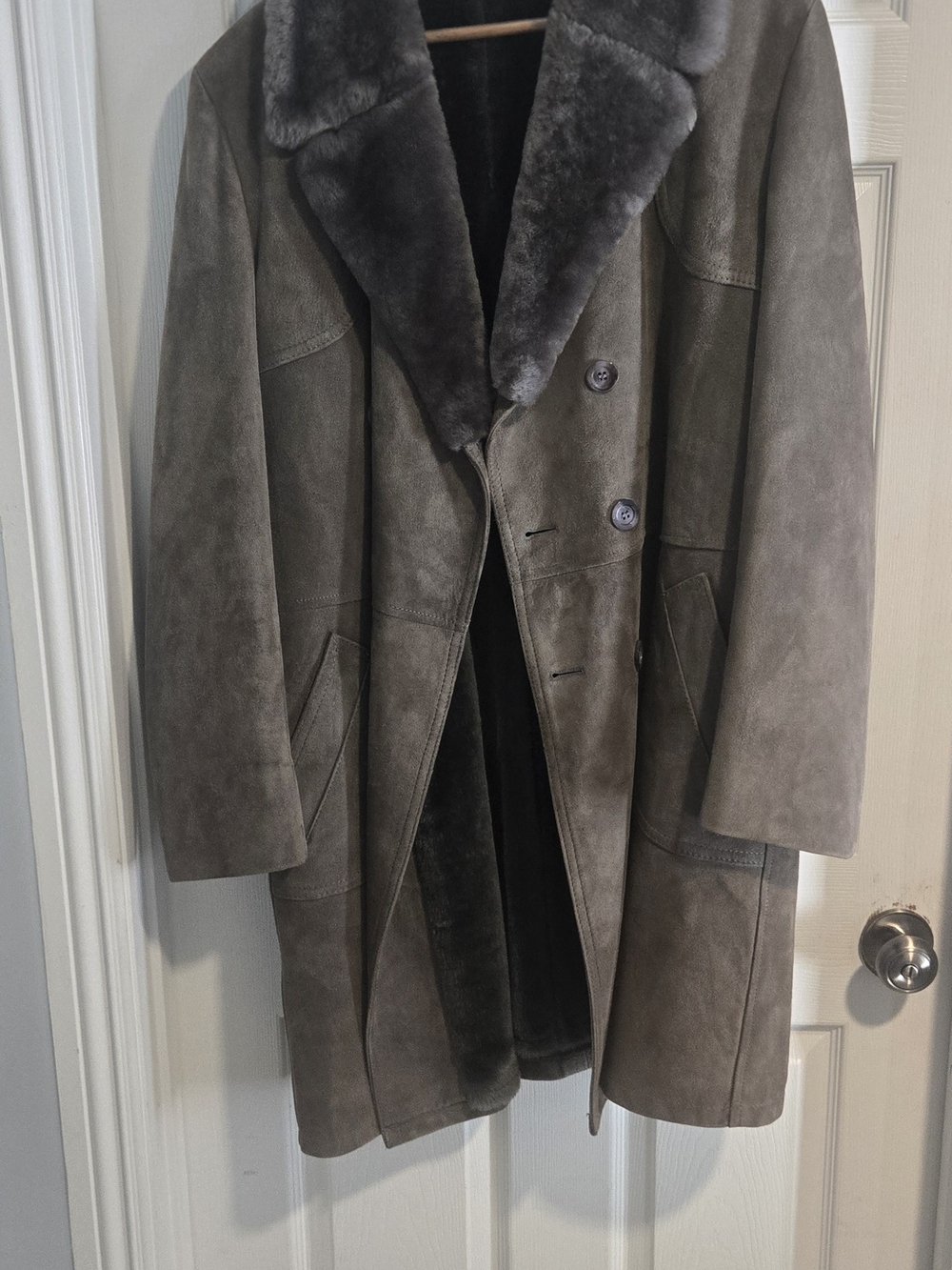 Vintage Genuine Suede Leather Shearling Lined Coat